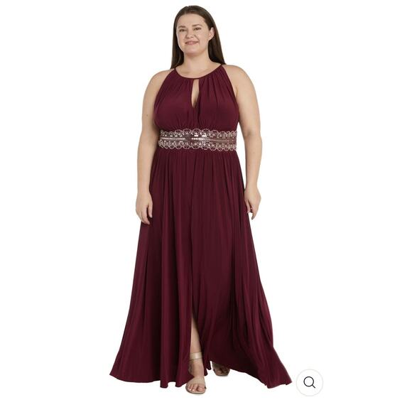 R M Richards Merlot Wine Sleeveless Sequin Embellished Evening Gown Size 16W 16 - Picture 1 of 13